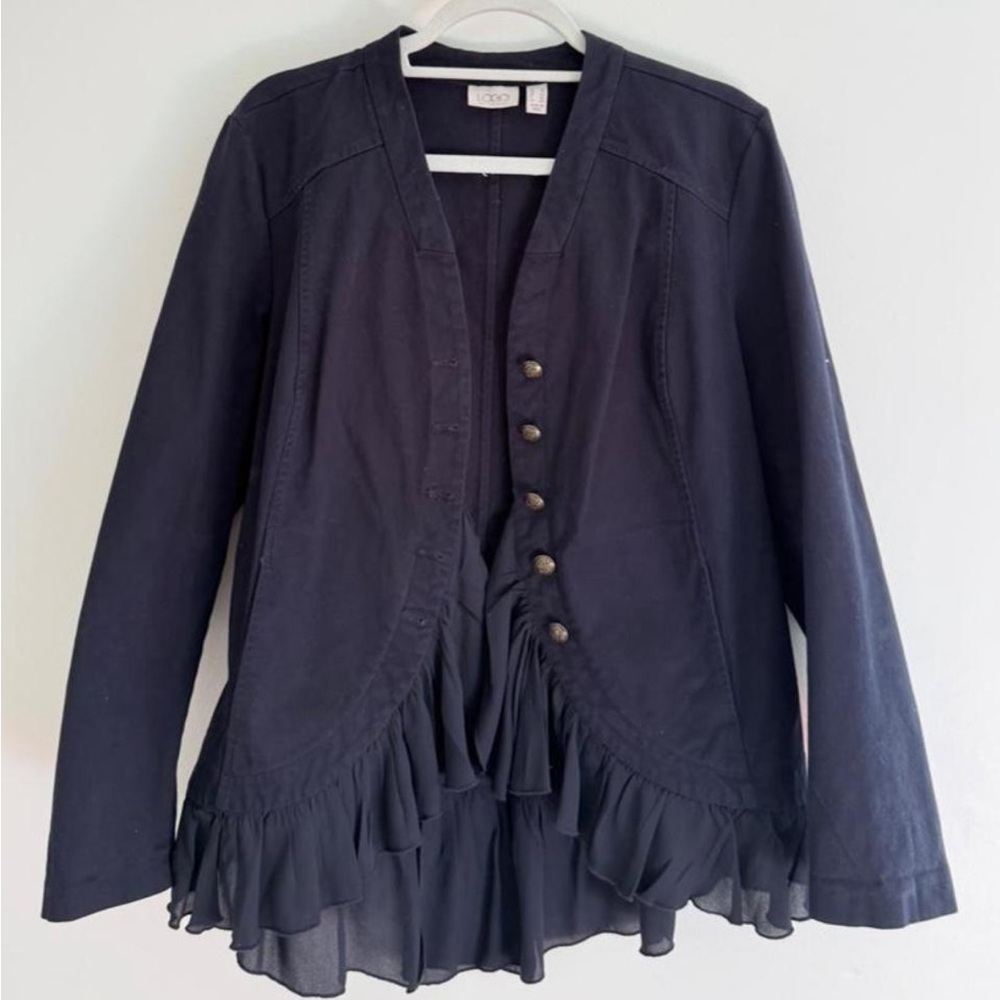 Lori Goldstein navy blue military jacket